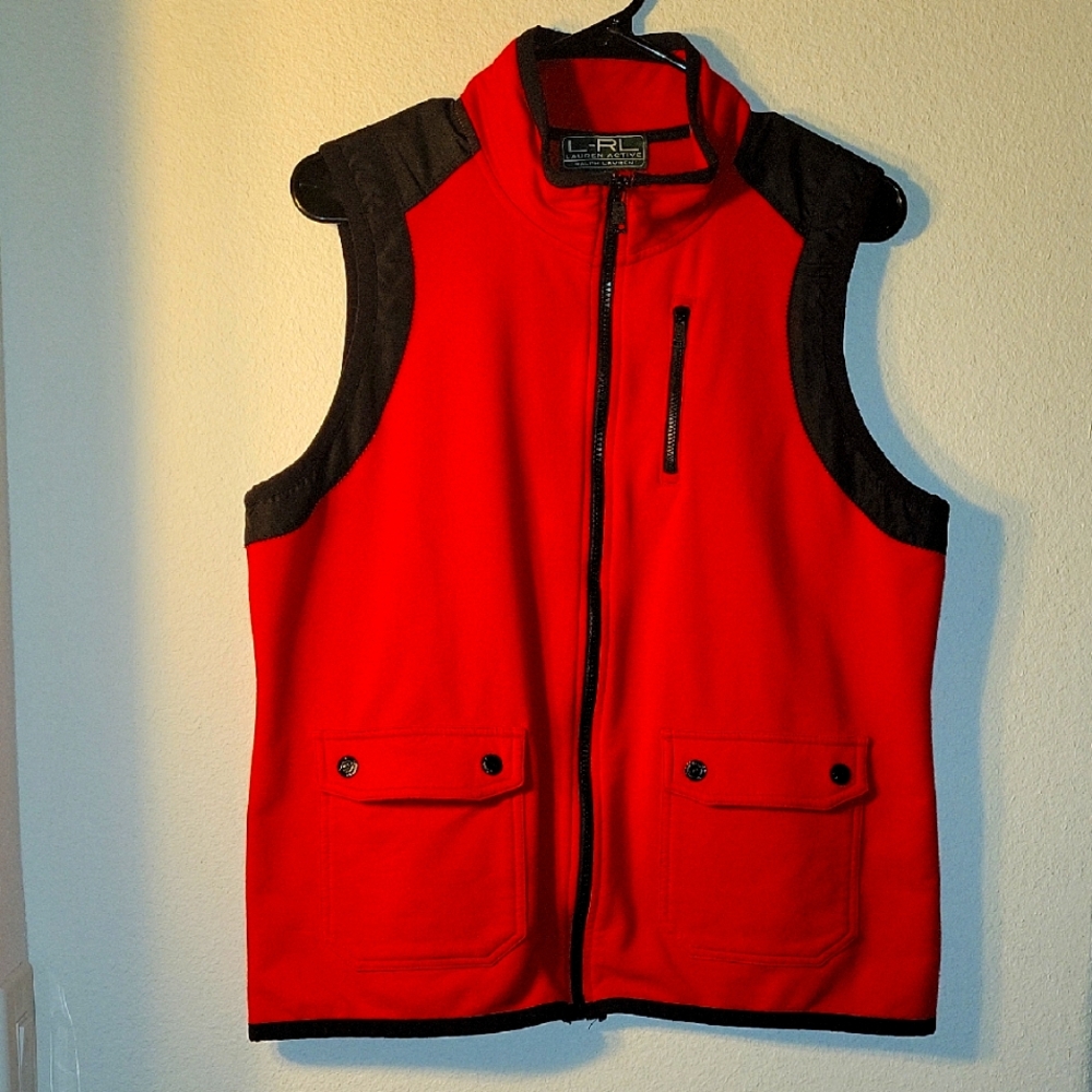 LRL Lauren Ralph Active Red/Black Full Zip Vest, XL, EUC